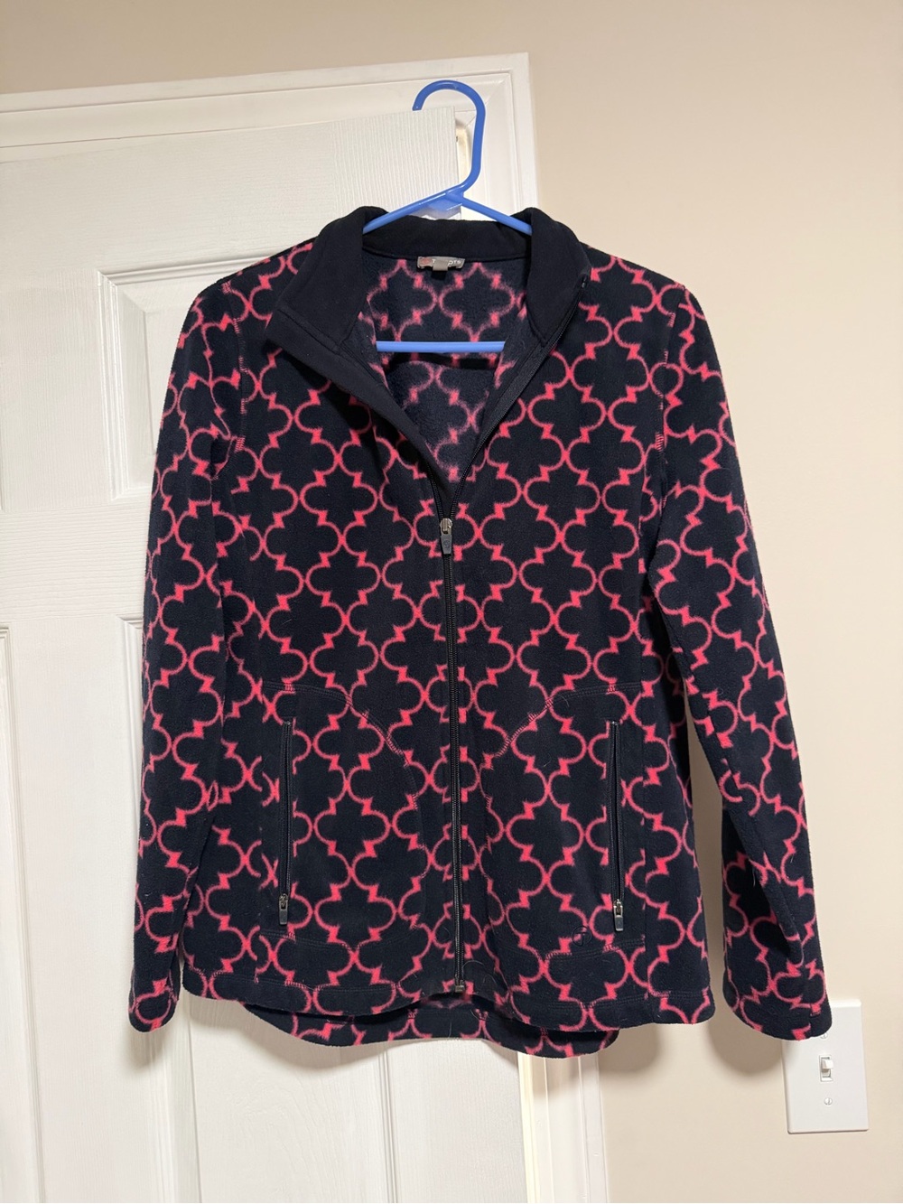 Talbots Fleece Zip Up Collared Sweater Jacket- Honeycomb Print- Medium